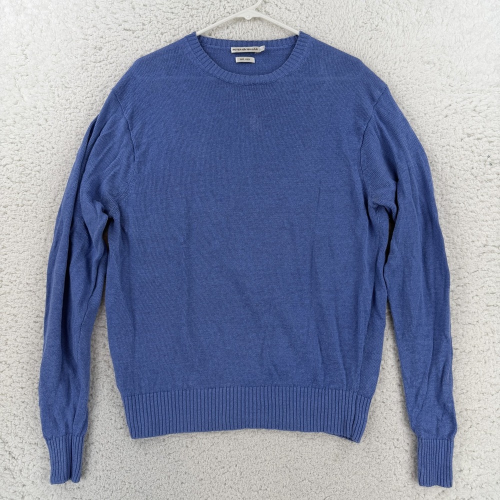 Peter Millar Mens Large Blue Linen Crewneck Knit Pullover Sweater 0925-P1862